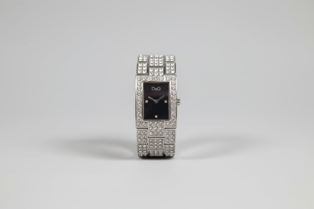 Dolce & Gabbana Diamante Wrist Watch Bracelet Black Watch-Face w/Papers - USED