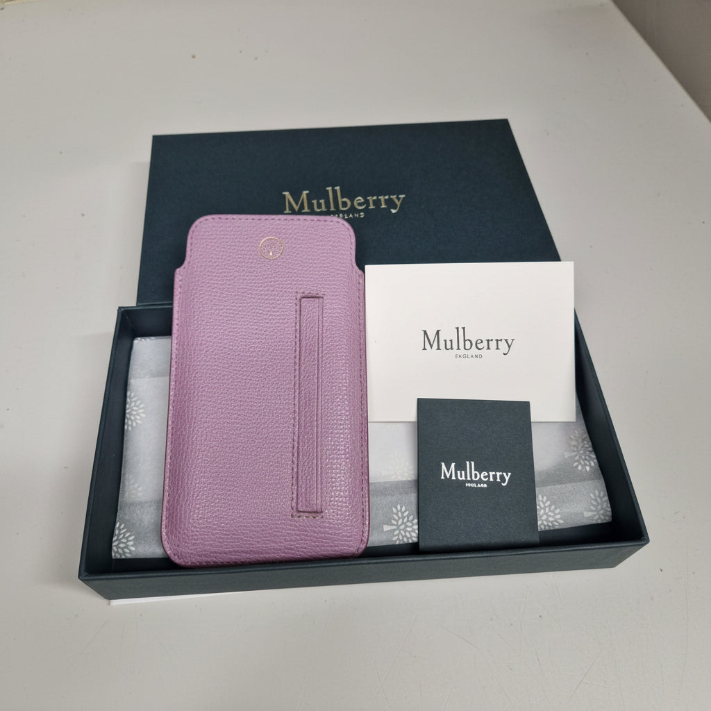 New Mulberry iPhone Cover CC Slip - Lilac Cross Grain Leather - NEW in Box