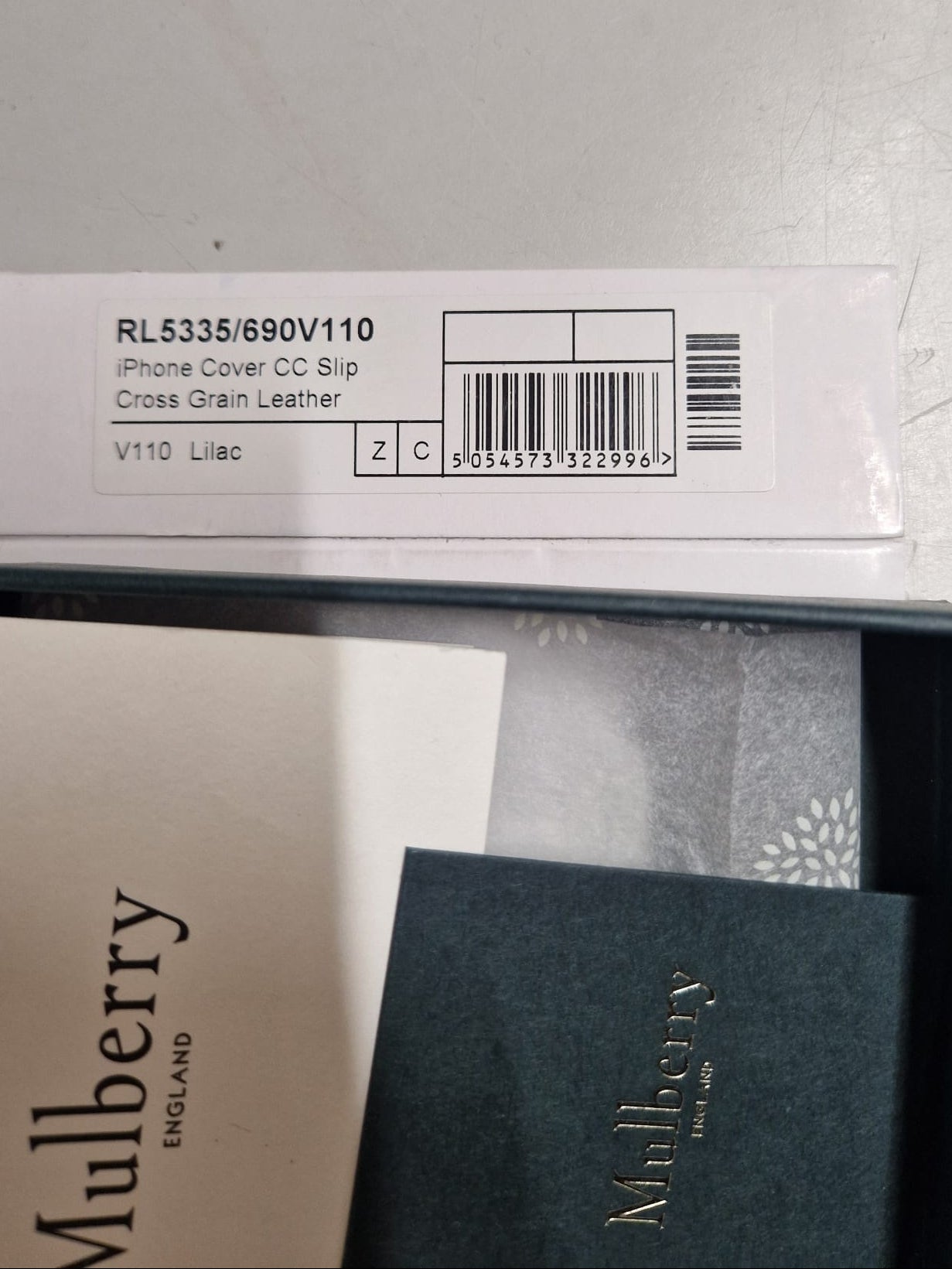 New Mulberry iPhone Cover CC Slip - Lilac Cross Grain Leather - NEW in Box