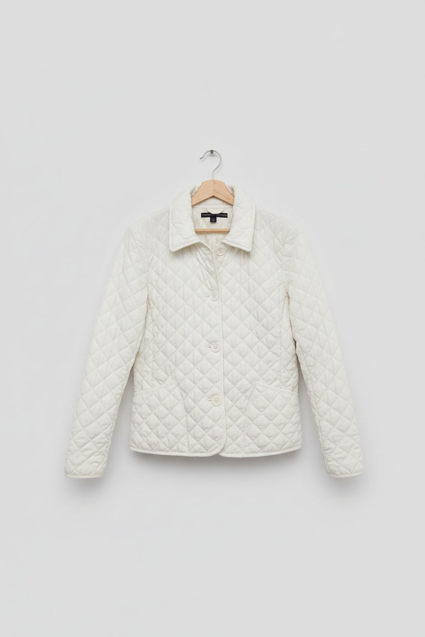Tommy Hilfiger White Quilted Jacket (L) UK 12 EU 40 Collared Buttoned - USED