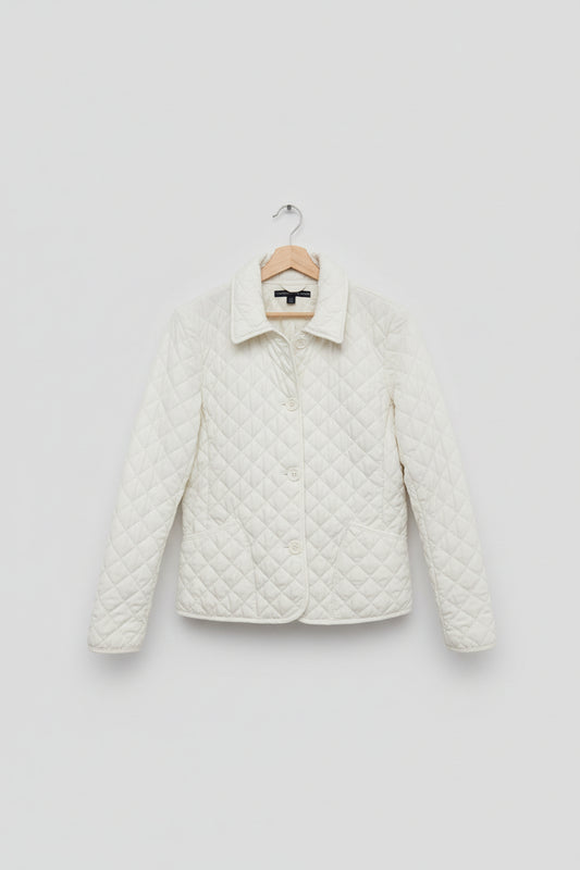 Tommy Hilfiger White Quilted Jacket (L) UK 12 EU 40 Collared Buttoned - USED