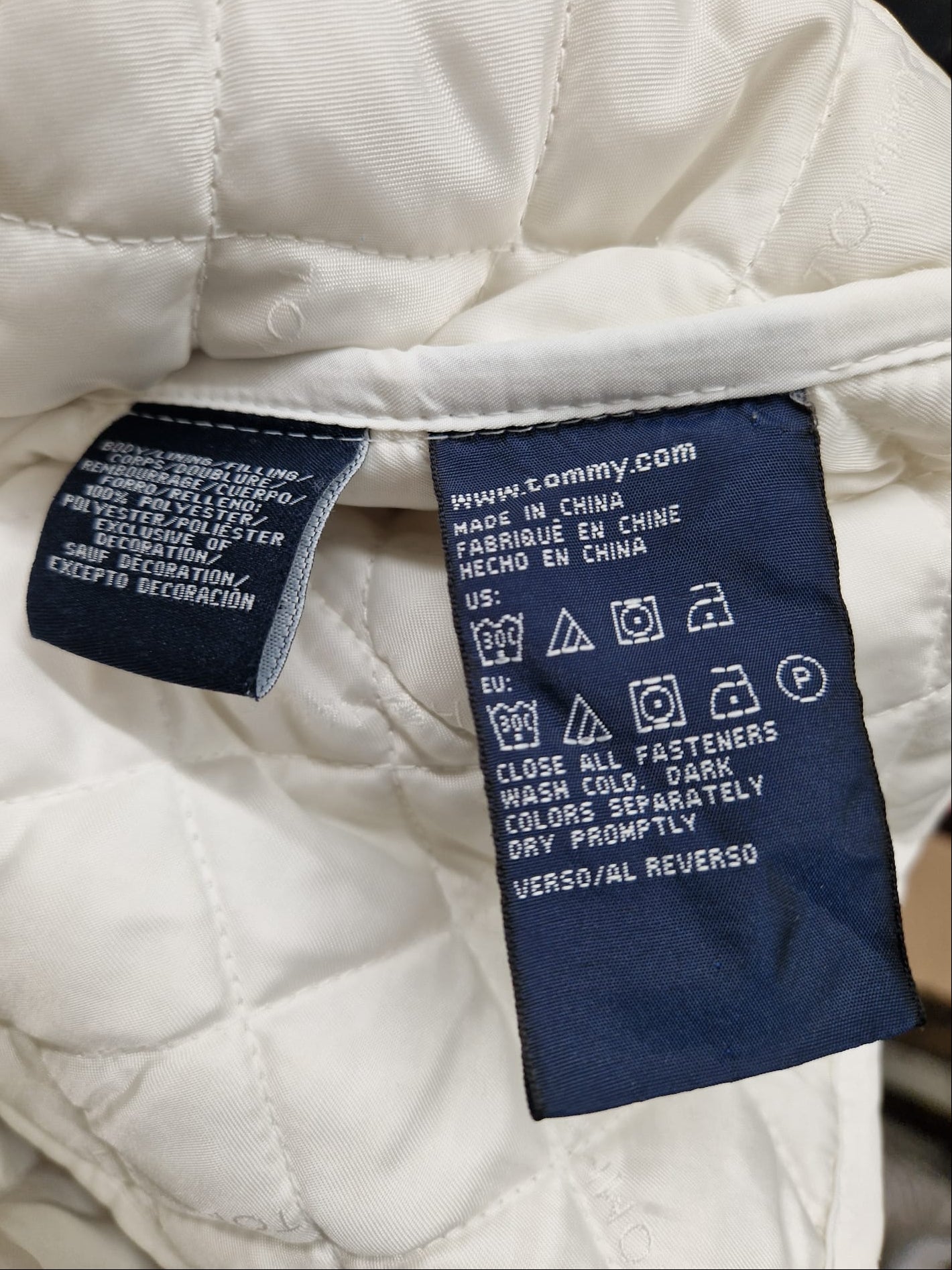 Tommy Hilfiger White Quilted Jacket (L) UK 12 EU 40 Collared Buttoned - USED