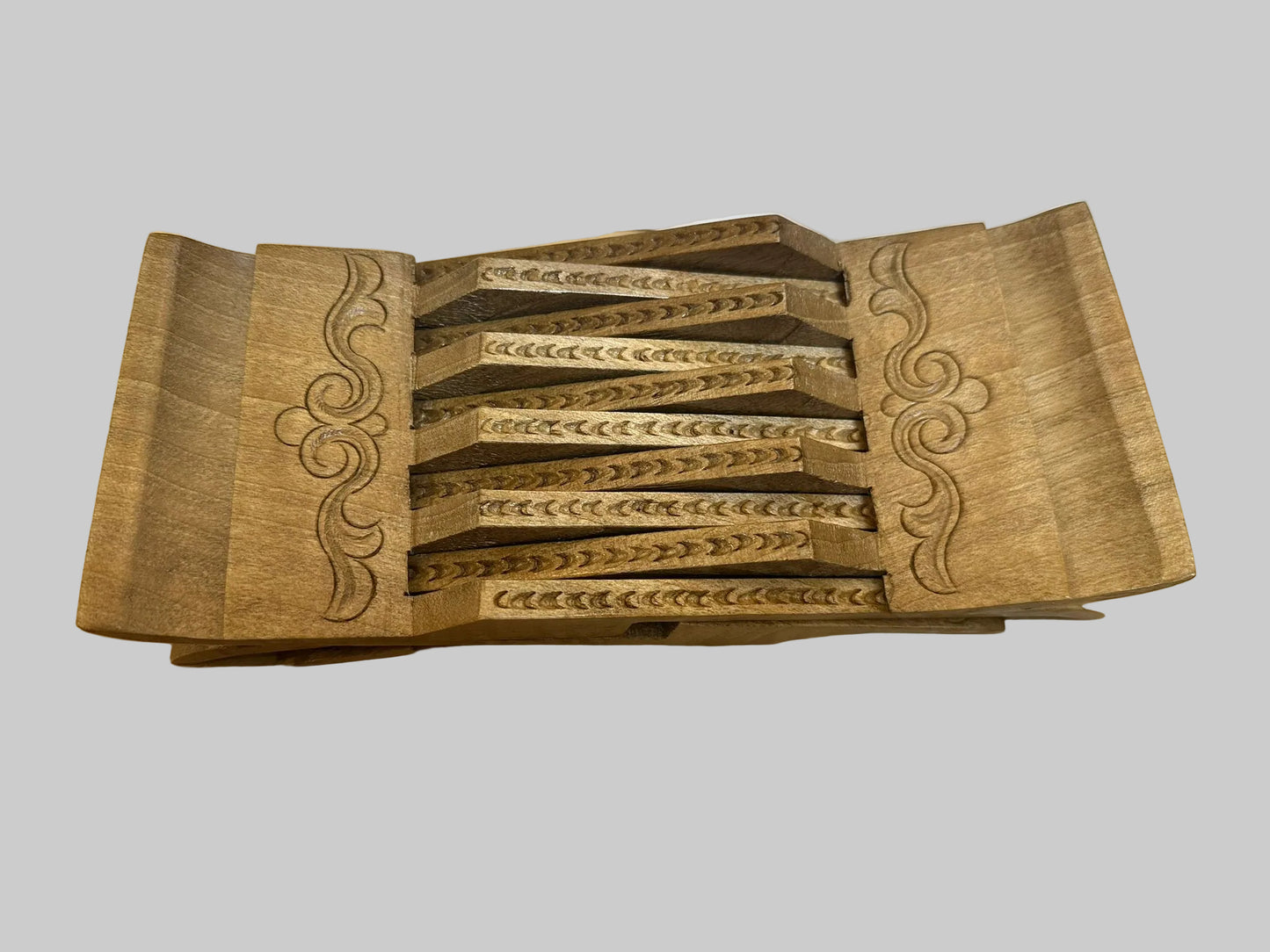 Vintage Hand Carved Wooden Puzzle Book Stand (Used)