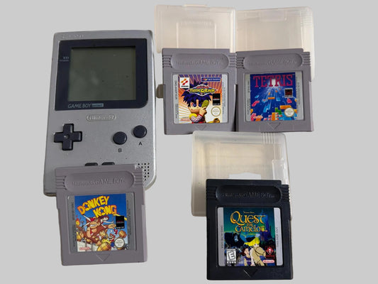 USED - Nintendo Game Boy Pocket Silver Console Bundle + 4 Games (Donkey Kong, Mystical Ninja) - 100% Charity