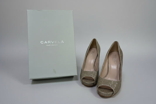 Carvela Kurt Geiger Women's Gold Lara High Heel Peep Toes Size UK 5
