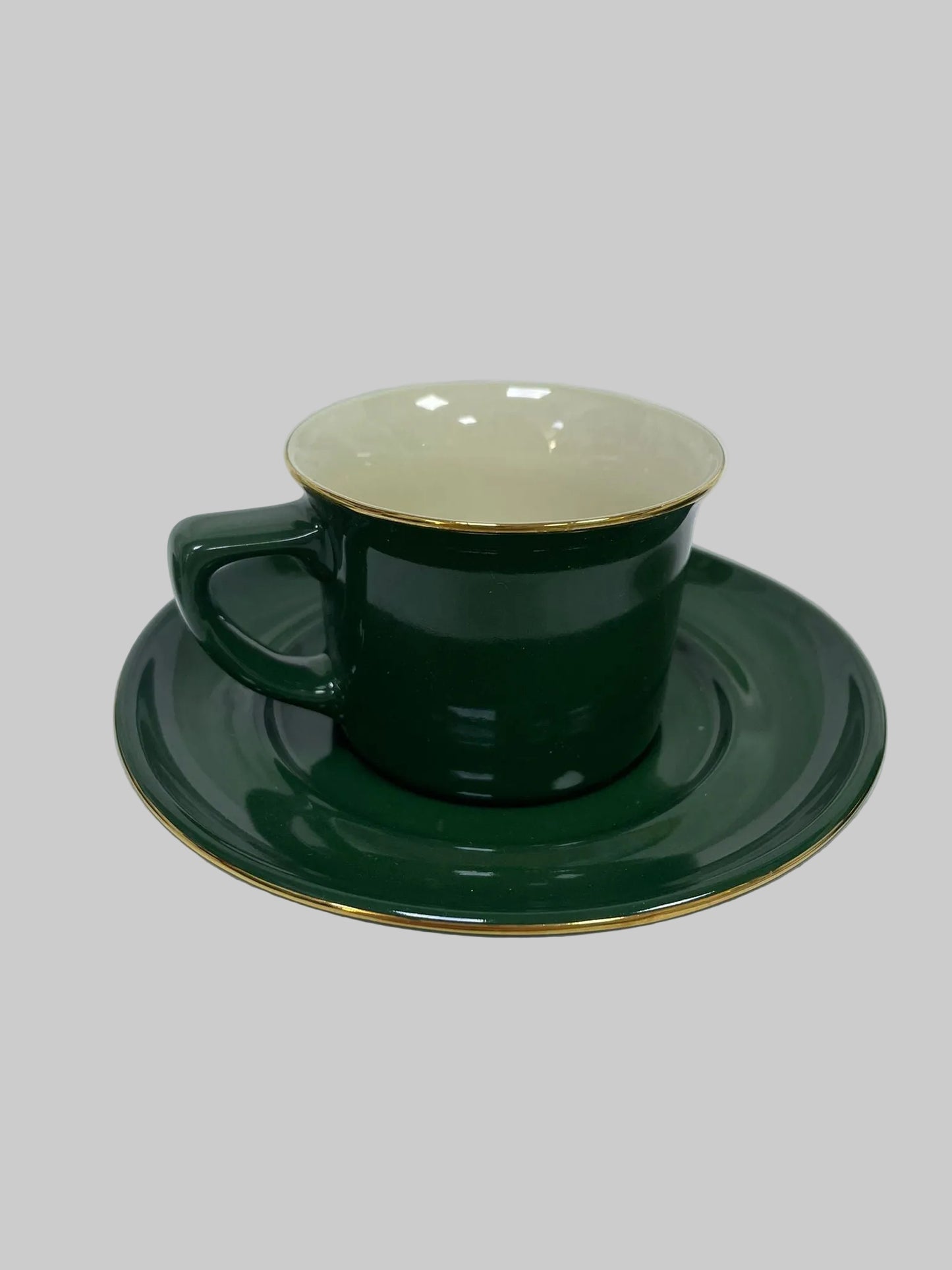 Birchleaf London Pottery Green/ivory espresso cup and saucer set of 4