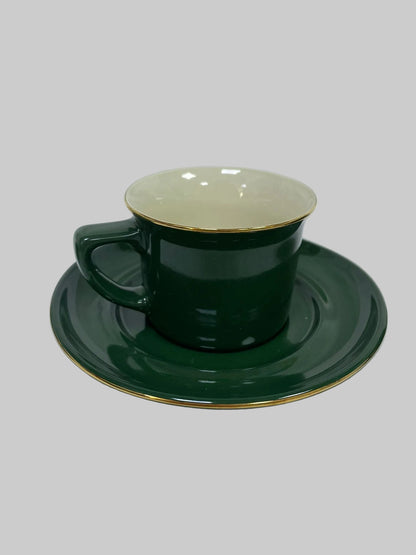 Birchleaf London Pottery Green/ivory espresso cup and saucer set of 4