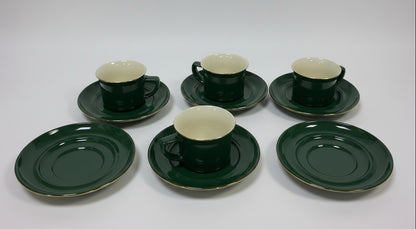 Birchleaf London Pottery Green/ivory espresso cup and saucer set of 4
