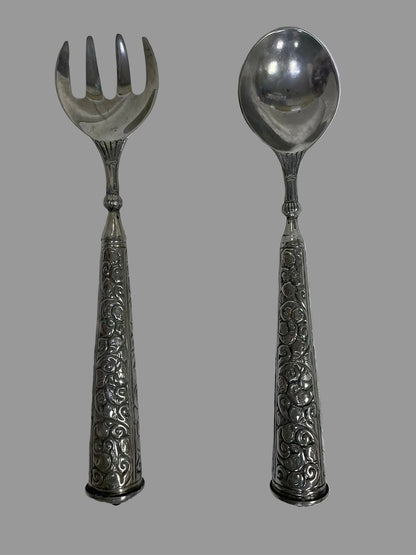 Engraved salad serving spoons with black stone