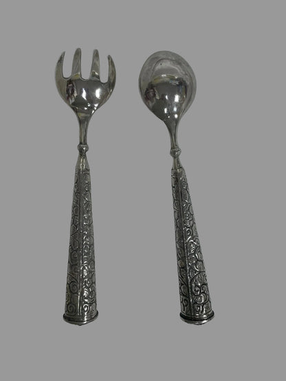 Engraved salad serving spoons with black stone