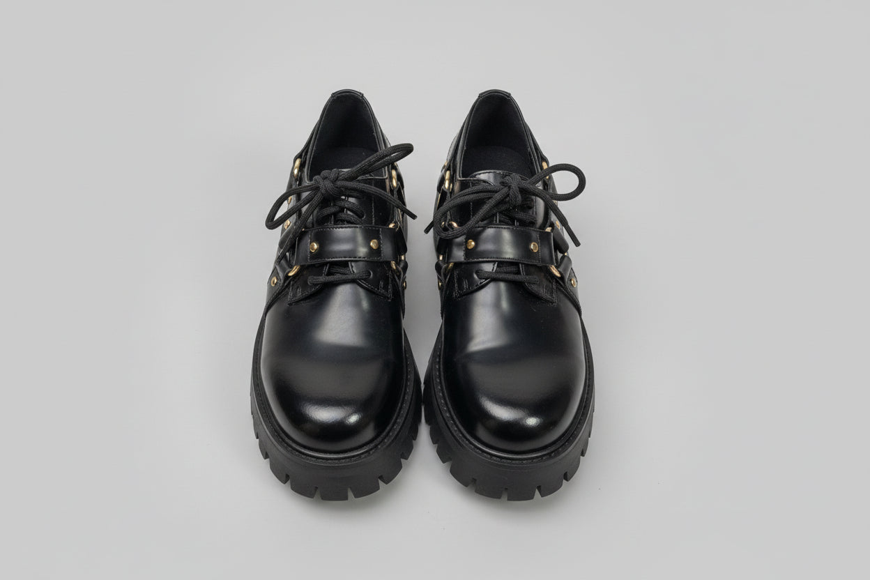 Koi Black Chunky Platform Shoes - Size UK 6 EU 39 Lace-Up Brogues
