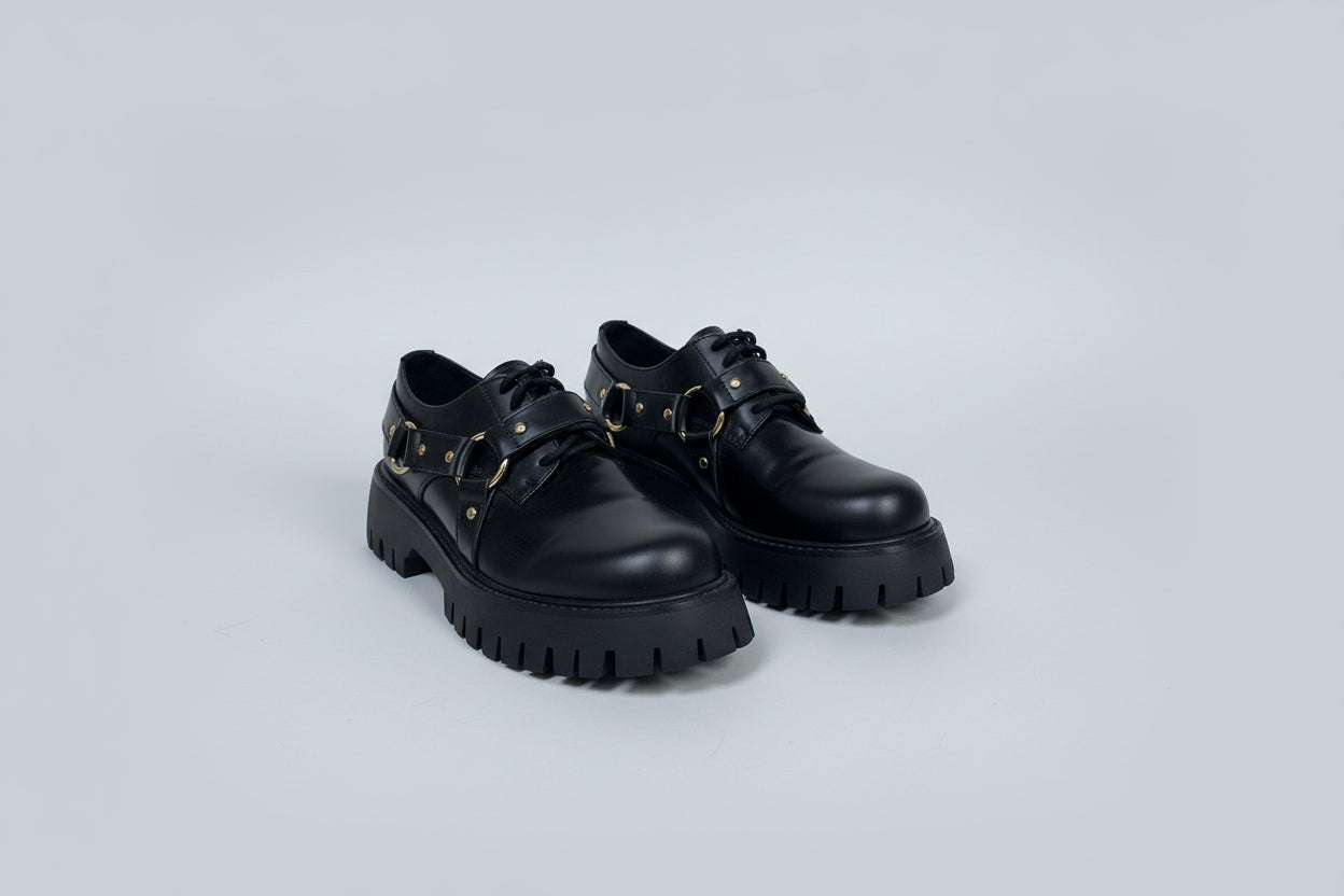 Koi Black Chunky Platform Shoes - Size UK 6 EU 39 Lace-Up Brogues