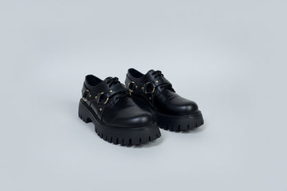 Koi Black Chunky Platform Shoes - Size UK 6 EU 39 Lace-Up Brogues