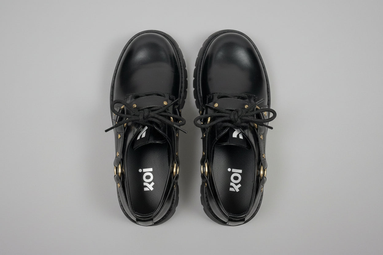 Koi Black Chunky Platform Shoes - Size UK 6 EU 39 Lace-Up Brogues