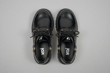 Koi Black Chunky Platform Shoes - Size UK 6 EU 39 Lace-Up Brogues