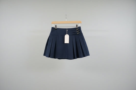 MESHKI Angie Pleated Buckle Mini Skirt- Dark Navy