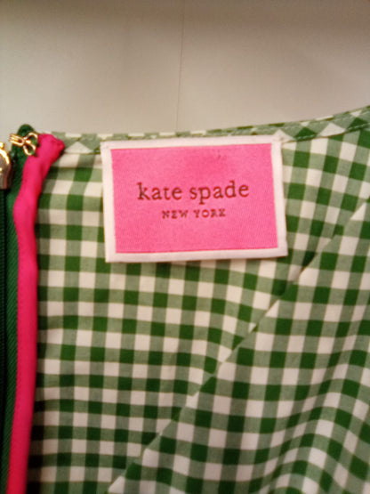 Kate Spade Green Gingham Dress UK 6 EU 34 V-Neck Ruffle Frill Hem