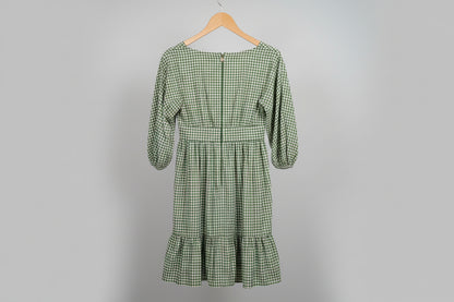 Kate Spade Green Gingham Dress UK 6 EU 34 V-Neck Ruffle Frill Hem