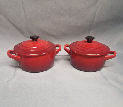 2 Le Creuset Mini Cocotte Lidded Pots with Handles - GOOD USED CONDITION