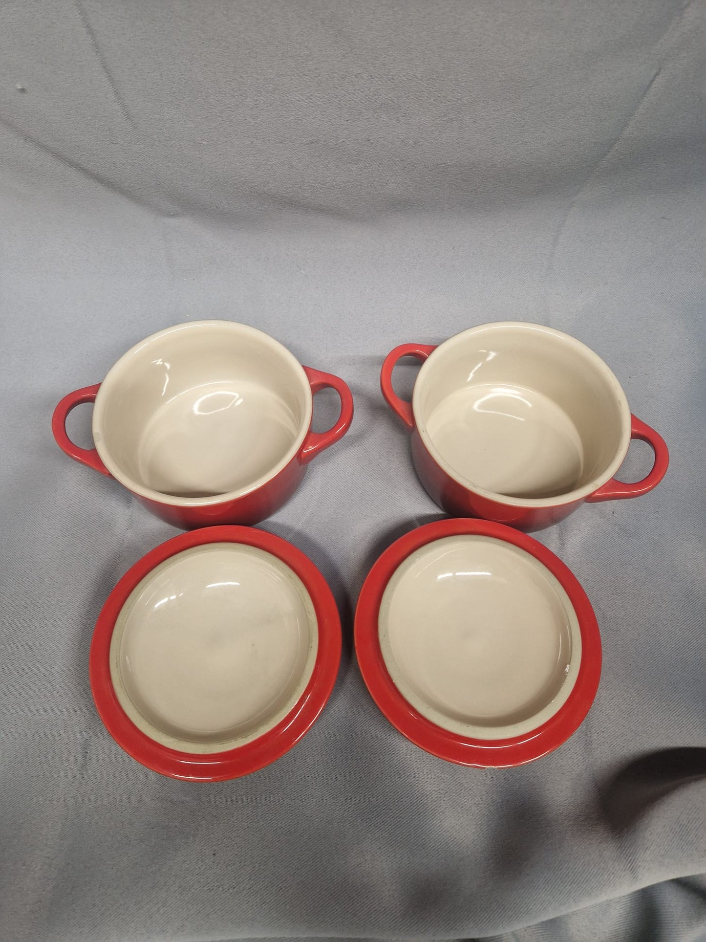 2 Le Creuset Mini Cocotte Lidded Pots with Handles - GOOD USED CONDITION