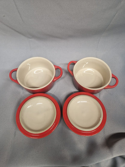 2 Le Creuset Mini Cocotte Lidded Pots with Handles - GOOD USED CONDITION