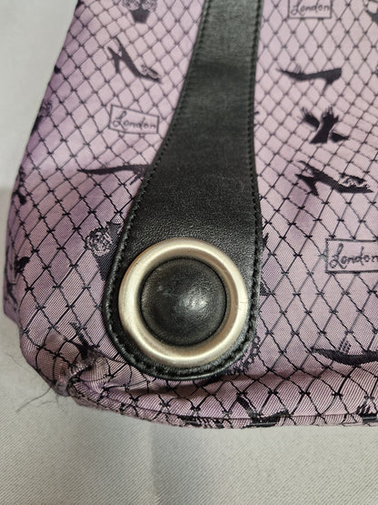 Lulu Guinness Tote Bag Purple & Black Fishnet Heels Print & Dust Bag - Good Used Condition