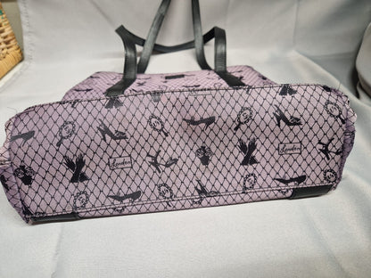 Lulu Guinness Tote Bag Purple & Black Fishnet Heels Print & Dust Bag - Good Used Condition