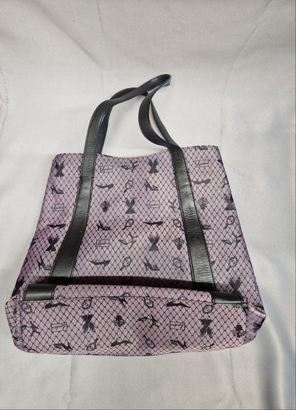 Lulu Guinness Tote Bag Purple & Black Fishnet Heels Print & Dust Bag - Good Used Condition