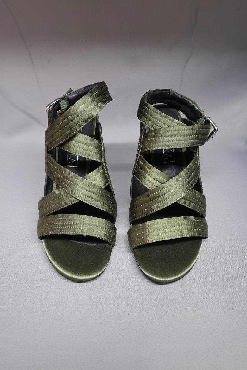 Sol Sana Green Heeled Sandals UK 5 EU 38 Satin Strappy Open-Toe
