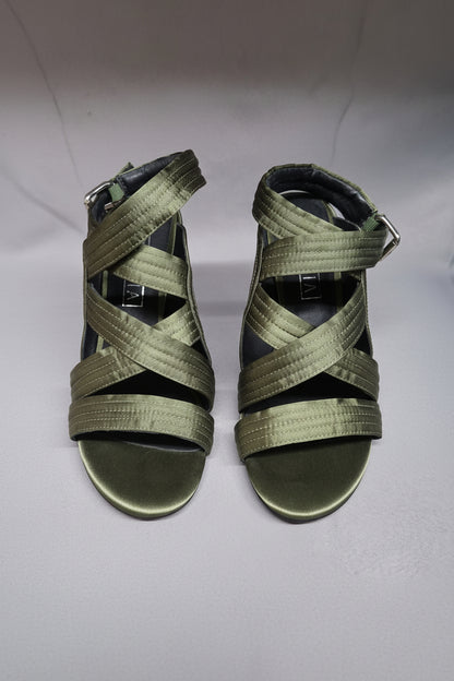Sol Sana Green Heeled Sandals UK 5 EU 38 Satin Strappy Open-Toe