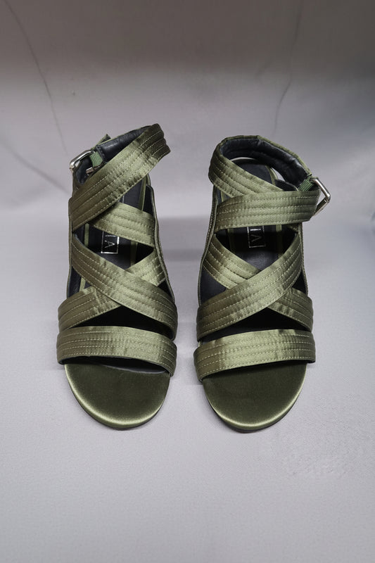 Sol Sana Green Heeled Sandals UK 5 EU 38 Satin Strappy Open-Toe