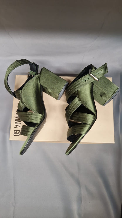 Sol Sana Green Heeled Sandals UK 5 EU 38 Satin Strappy Open-Toe