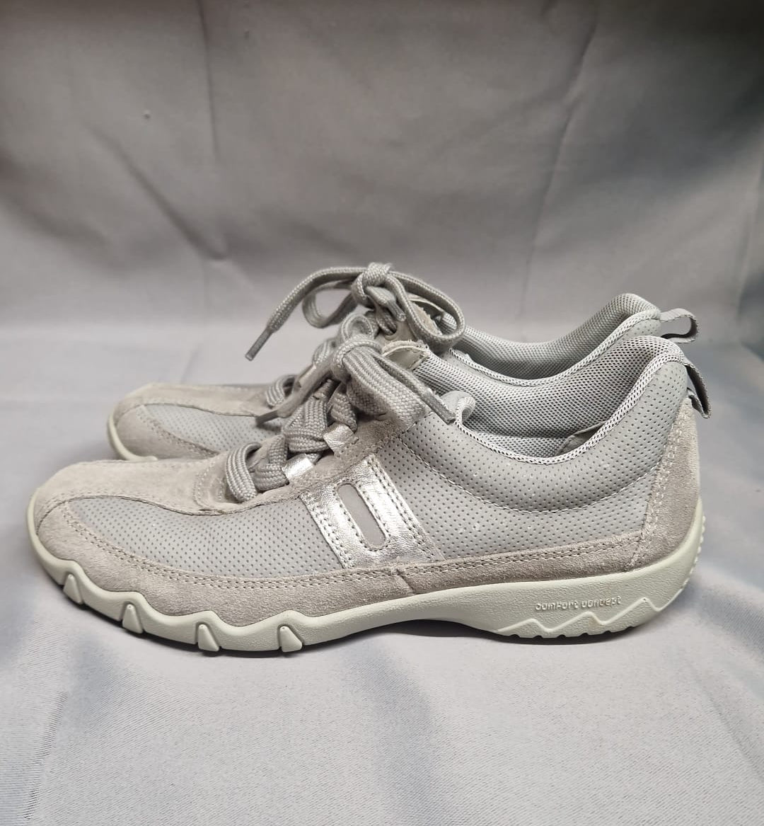 Hotter Ortholite Stability Grey Lace-Up Trainers UK 4 EU 37 - Good Used Condition