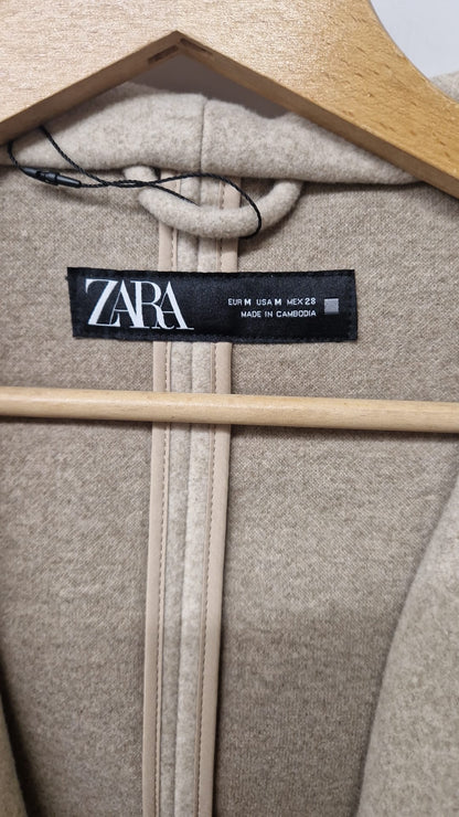 Zara (M) Hooded Belted Wrap Coat Beige Size Medium
