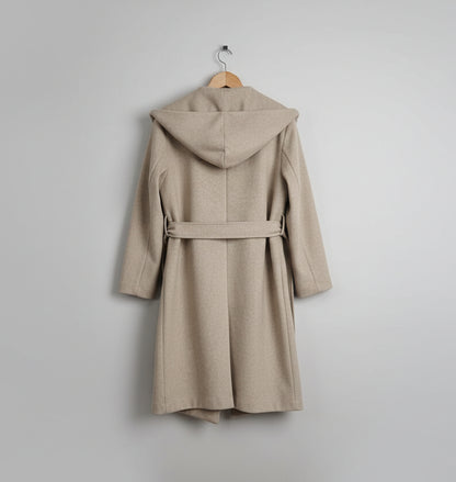 Zara (M) Hooded Belted Wrap Coat Beige Size Medium