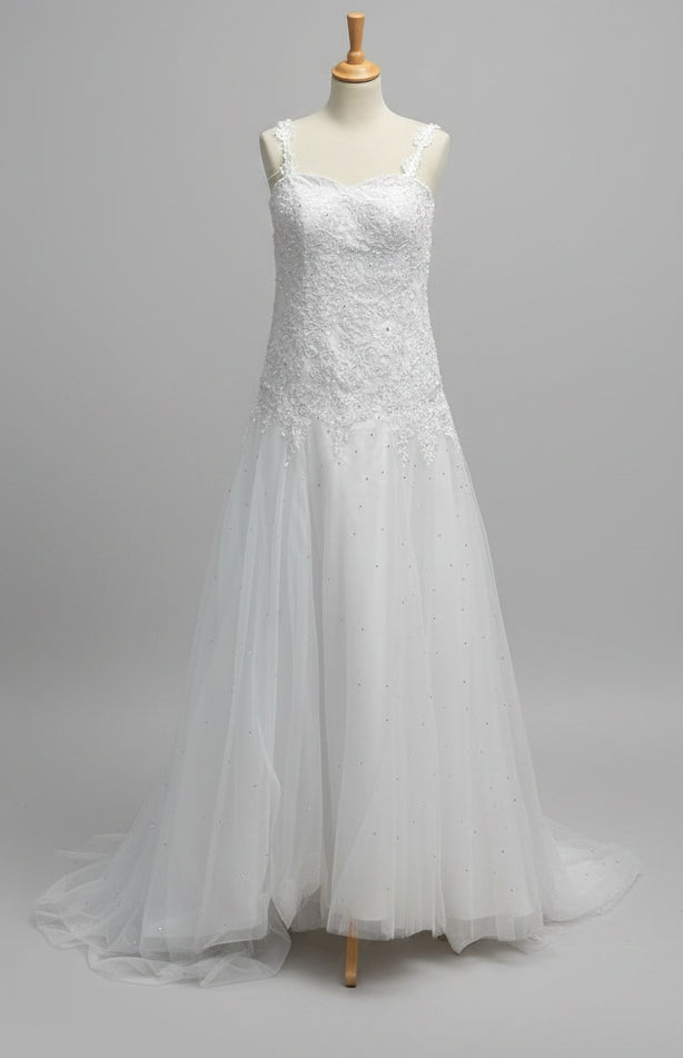 Wedding Dress White - Size Extra Small Strappy - Tulle Skirt