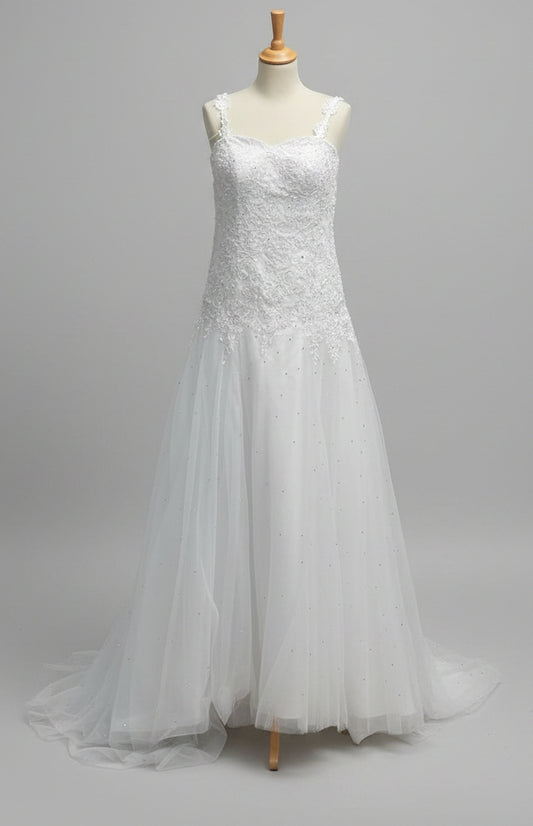 Wedding Dress White - Size Extra Small Strappy - Tulle Skirt