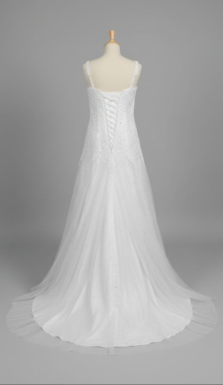 Wedding Dress White - Size Extra Small Strappy - Tulle Skirt