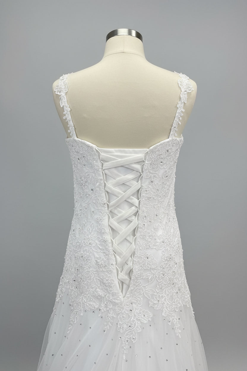 Wedding Dress White - Size Extra Small Strappy - Tulle Skirt