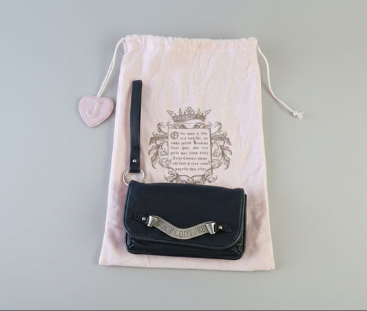 Vintage Y2K Juicy Couture Navy Blue Leather Purse Wallet Wristlet with Dust-Bag