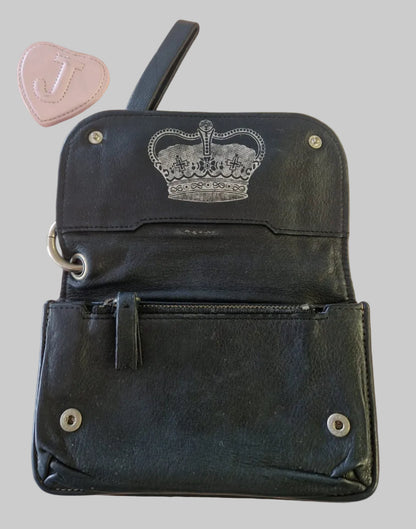 Vintage Y2K Juicy Couture Navy Blue Leather Purse Wallet Wristlet with Dust-Bag
