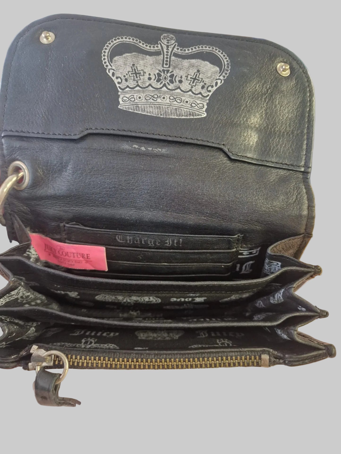 Vintage Y2K Juicy Couture Navy Blue Leather Purse Wallet Wristlet with Dust-Bag