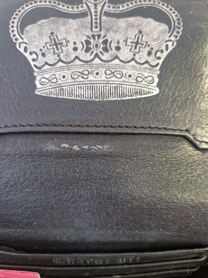 Vintage Y2K Juicy Couture Navy Blue Leather Purse Wallet Wristlet with Dust-Bag