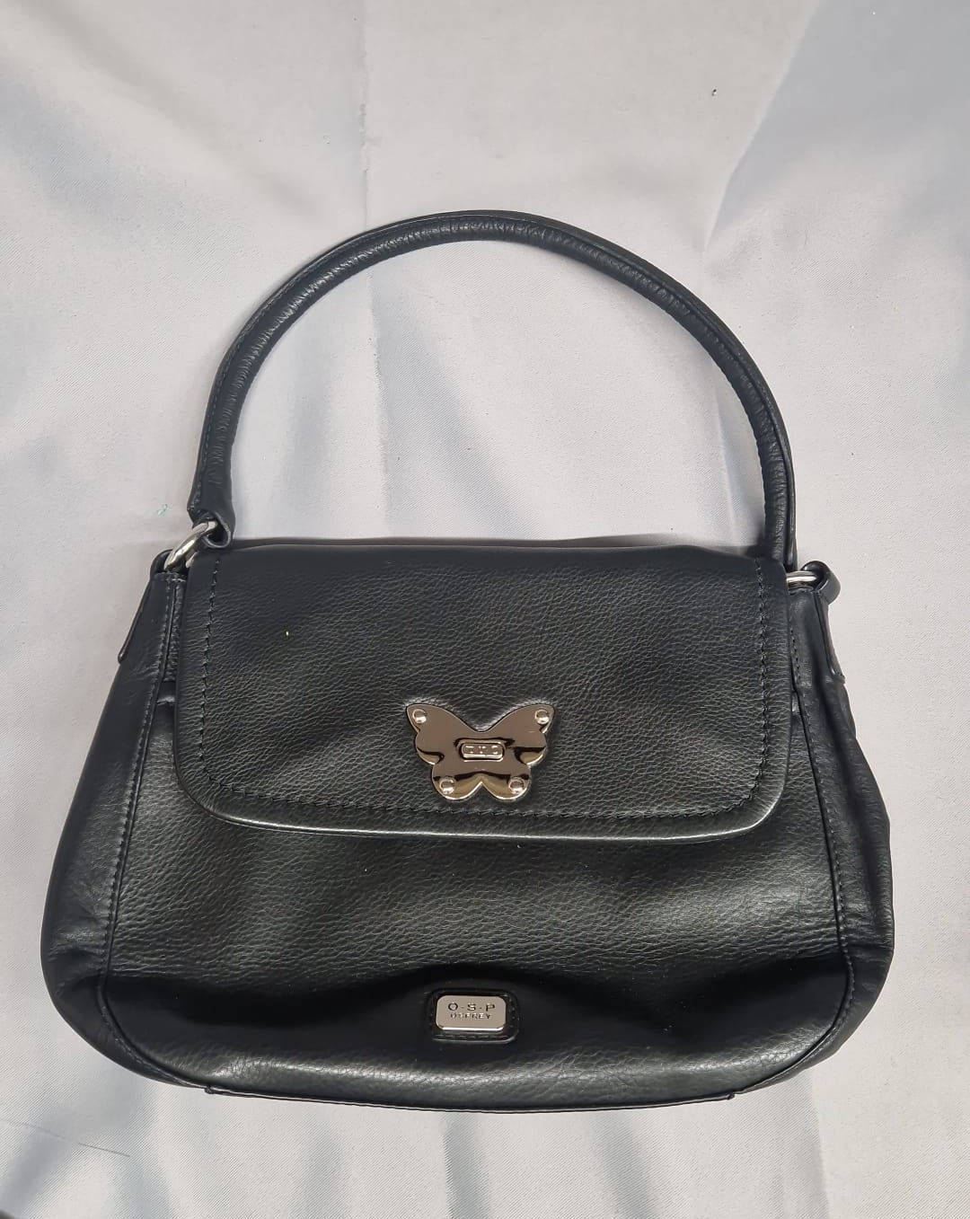 OSPREY Black Leather Butterfly Handbag - Top Handle Shoulder Grab Bag