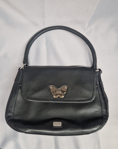 OSPREY Black Leather Butterfly Handbag - Top Handle Shoulder Grab Bag