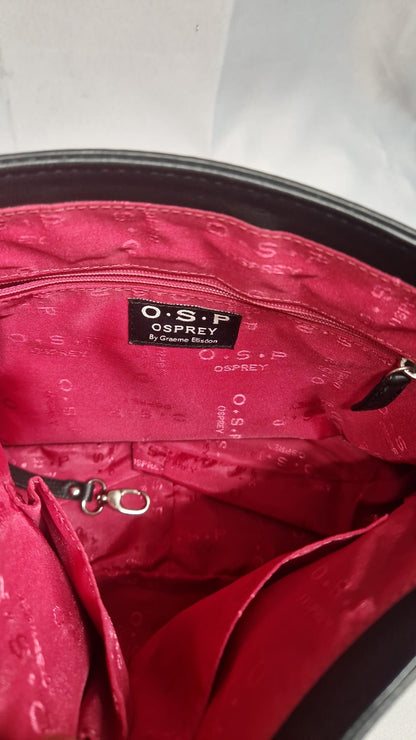 OSPREY Black Leather Butterfly Handbag - Top Handle Shoulder Grab Bag