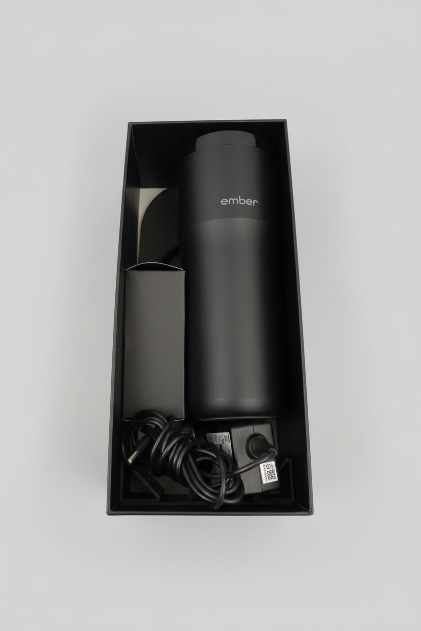 EMBER Black Travel Mug 12oz - With Charge Station and other International Plug Attachments