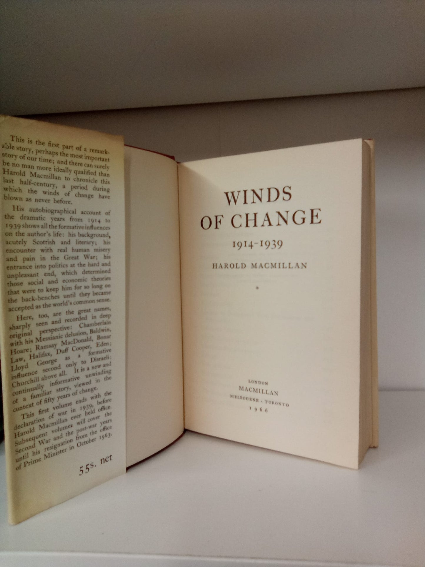 Winds of Change 1914-1939 by Harold Macmillan- 1966 First Edition- SIGNED COPY