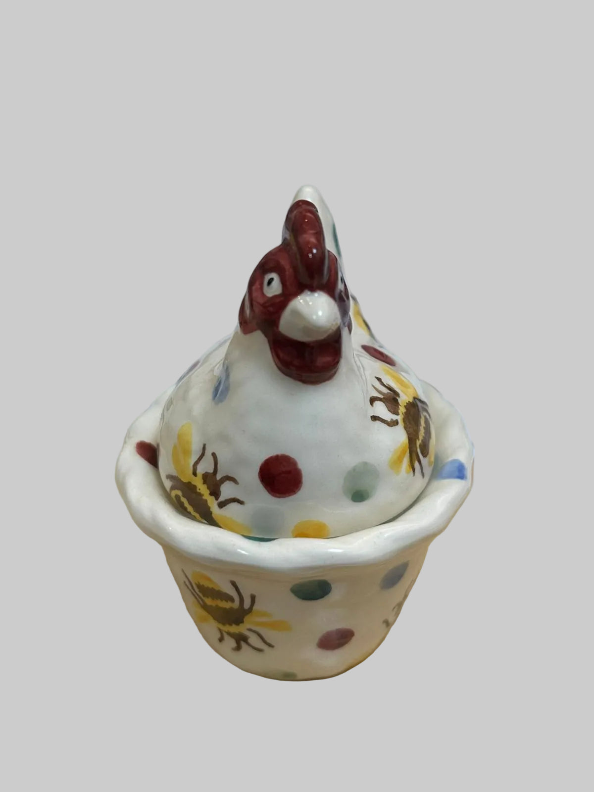 Emma Bridgewater Hen on Nest Ceramic with Bumblebee and Polka Dot Details