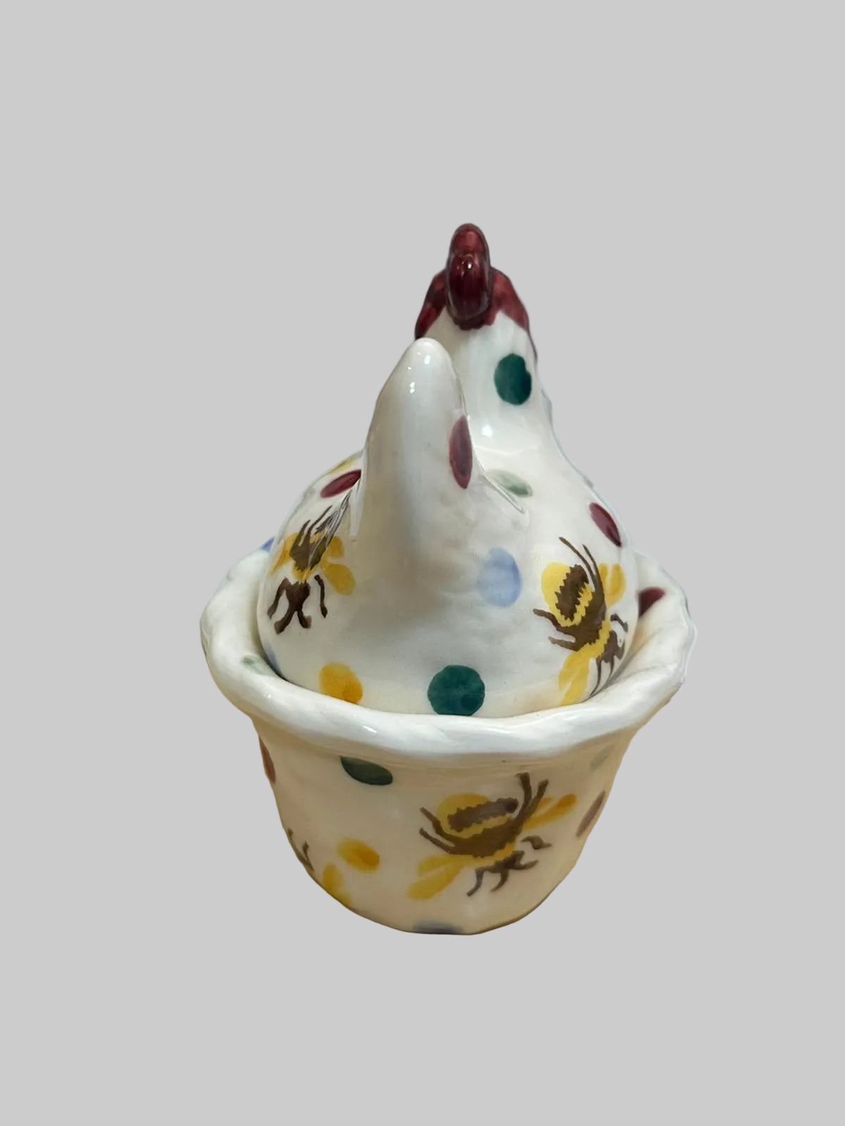 Emma Bridgewater Hen on Nest Ceramic with Bumblebee and Polka Dot Details